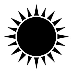 Sun icon black silhouette with sharp rays, summer, weather, vector.