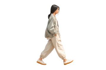 PNG Asian young female in casual streetwear walking side view isolated