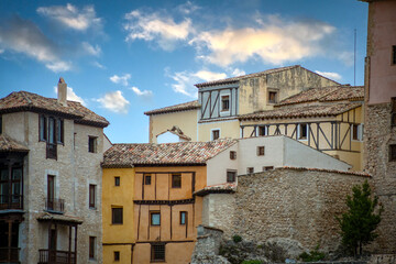 Detail of medieval houses in the old town of Cuenca, Castilla-La Mancha, Spain, a UNESCO World Heritage city,