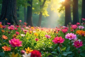 Sun-Drenched Wildflowers Blanket Forest Floor A Breathtaking Display of Natures Artistry