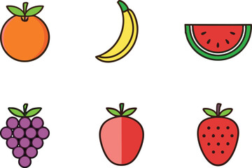 Fresh Fruits Icon Set for Healthy Food and Nutrition Designs. High Quality Fresh Fruits Icon Set for Creative and Commercial Use. Colorful Fresh Fruits Icon Set for Digital and Print Media