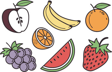 Fresh Fruits Icon Set for Healthy Food and Nutrition Designs. High Quality Fresh Fruits Icon Set for Creative and Commercial Use. Colorful Fresh Fruits Icon Set for Digital and Print Media