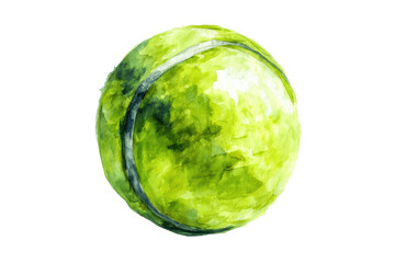 PNG Detailed watercolor painting of a green tennis ball on black background