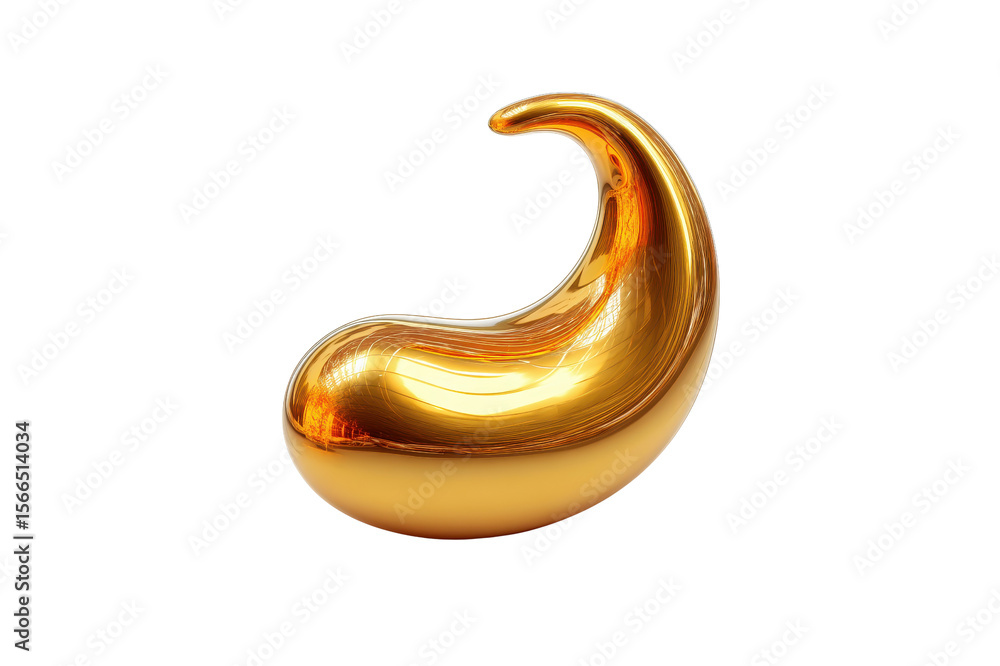 Poster abstract golden shape with smooth curves and a glossy finish against a transparent background