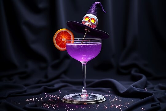 Whimsical Purple Cocktail with Halloween Decor