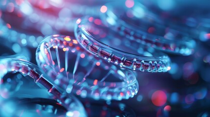 A vibrant digital representation of intertwined DNA strands, showcasing intricate details and a colorful, luminous background.