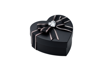 Black Heart Shaped Gift Box With A Ribbon And Heart Shaped Rhinestone On A Transparent Background