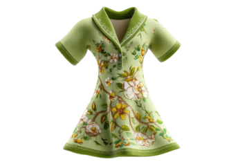 PNG Green floral embroidered dress with short sleeves and collar design