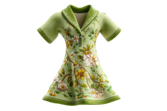 PNG Green floral embroidered dress with short sleeves and collar design