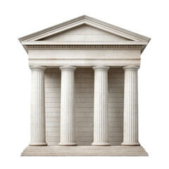 A classical Greek-style building facade featuring four fluted columns supporting a triangular pediment with detailed entablature.