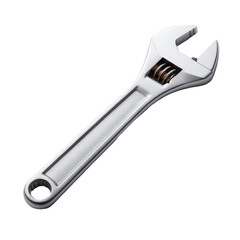 A shiny adjustable wrench with a metallic finish and a rotating mechanism for gripping various sizes of nuts and bolts.
