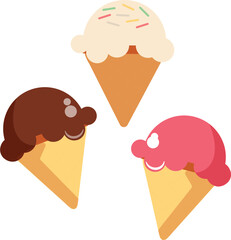 vector illustration of sweet ice cream in vanilla, chocolate, and strawberry flavors