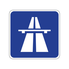 Blue highway symbol indicating expressway or motorway access. Commonly used in road signage and transportation graphics. Minimalist icon suitable for maps, infographics, or navigation designs.