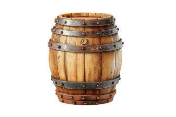 Obraz premium PNG Wooden barrel with metal bands on black background