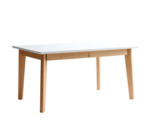 Modern wooden dining table with a sleek white top offers a clean and functional design