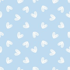 Seamless pattern with hand drawn heart on blue background.