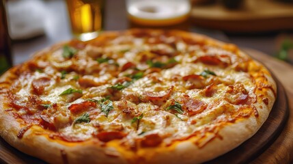 photorealistic beer pizza