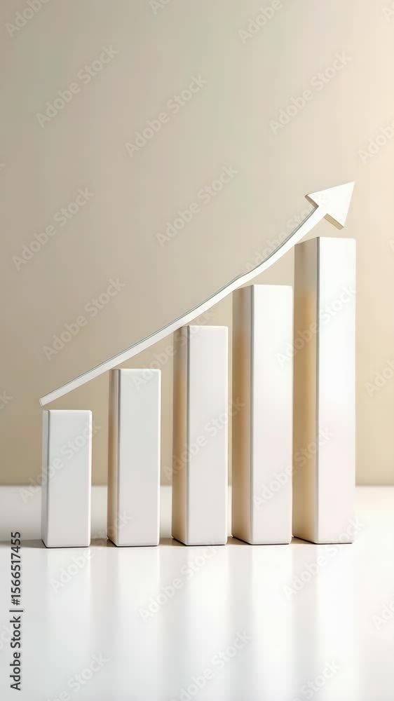 Poster abstract growth chart showing positive financial trend with increasing white rectangular bars and ri