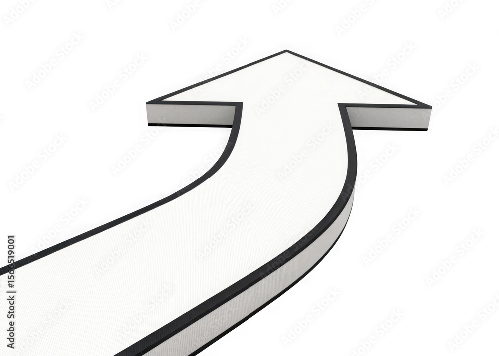 Poster a white arrow with a black outline curves upwards against a transparent background isolated on trans