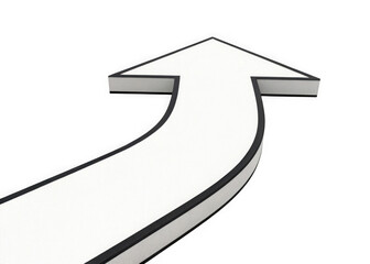 A white arrow with a black outline curving upwards against a transparent background