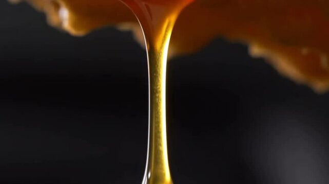 4K - Dropping Honey Falling on Black Background &ndash; Closeup Slow Motion Liquid Flow
