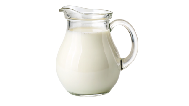 Elegant Milk Pitcher glass jug of fresh milk isolated on transparent background