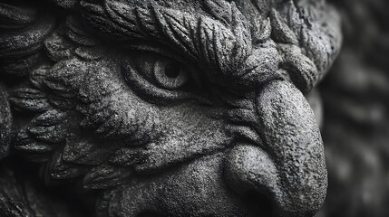 Stone Gargoyle Close-Up Captured in High Contrast Black and White