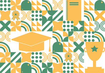 Bauhaus style pattern design with Education, School and Achievement element vector illustration. For background, decoration, backdrop, presentation, video opening, poster and promotion materials.