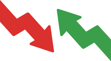 Opposing red downward and green upward trend arrows