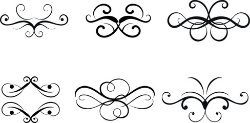 Set of elegant black and white decorative swirls and flourishes