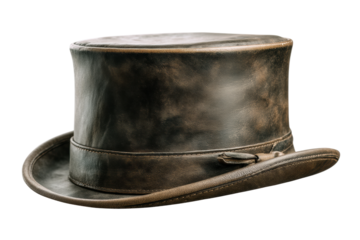 PNG Vintage brown leather top hat with distressed finish