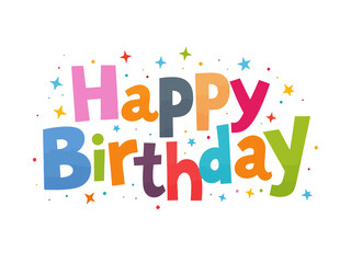 Happy birthday big bold cartoony style text on a white background