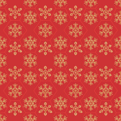 A Seamless Pattern of Golden Snowflakes on Red Festive Winter Design