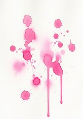 Pink Watercolor Splashes on White - Abstract of pink watercolor paint splatters on a white background, ideal for design and artistic projects