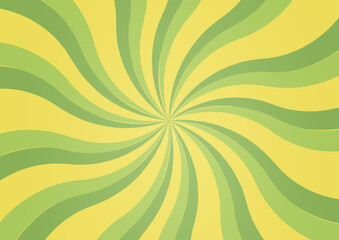 Light green and yellow spiral background. Groovy hippie background. Waves, swirls, twirl patterns. Twisted and distorted vector texture in trendy retro psychedelic style. Y2k aesthetic.