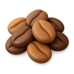 Pile of Realistic 3D Coffee Beans in Various Shades of Brown.