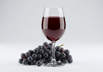 Red Wine and Grapes Still Life - A glass of red wine sits beside a bunch of dark red grapes, symbolizing harvest, fermentation, indulgence, celebration, and tradition