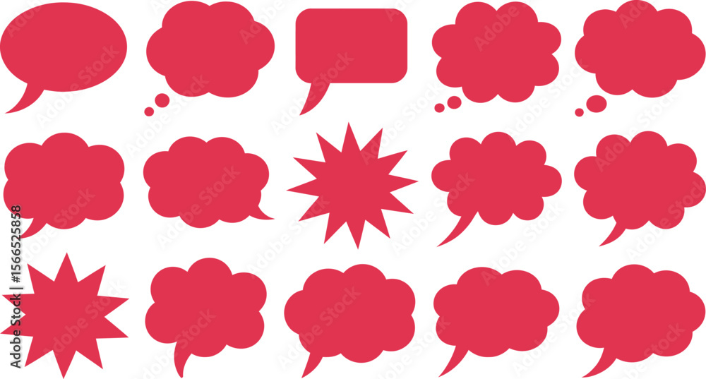 Fototapete set of red comic speech and thought bubble icons – vector dialog and expression elements