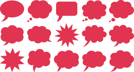  Set of Red Comic Speech and Thought Bubble Icons – Vector Dialog and Expression Elements