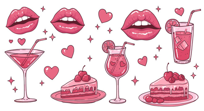 Romantic drinks and desserts vector illustration for valentine's day design