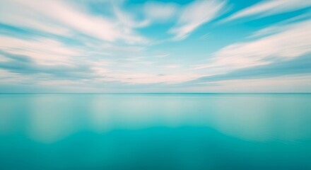 Obraz premium Serene Teal Seascape - Tranquil ocean scene, symbolizing peace, calmness, serenity, escape, and dreams. A perfect for relaxation and meditation