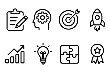 Business and innovation icons featuring graph, target, and light bulb concepts, vector illustration