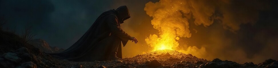 Fototapeta premium A shadowy figure attempts to pilfer a gleaming golden artifact, shrouded in darkness, leaving only a glint of gold visible , loot, museum