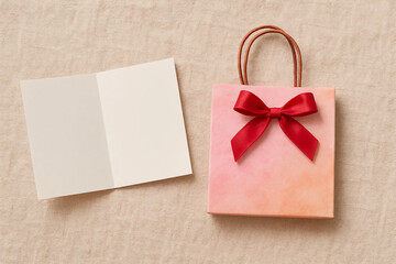 gift wrap with a note on a soft beige background
