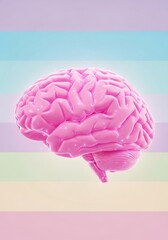 Understanding the Transgender Brain - A pink brain on a pastel striped background symbolizes transgender brain health, identity, acceptance, and understanding. Neurodiversity is also represented