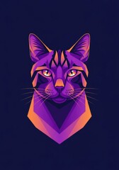 Vibrant Gradient Cat Portrait - A stylized feline portrait, blending purple and orange gradients. Symbolizing mystery, elegance, power, grace, and tranquility