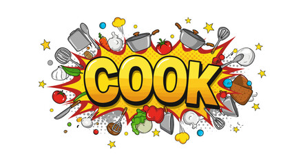 Colorful comic style cooking vector illustration for kitchen art and posters