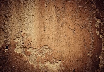 Weathered Brown Wall Texture - A detailed close-up shot of an old, textured brown wall with areas of peeling paint and damage, ideal for backgrounds or design elements
