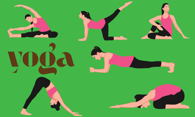 Yoga Poses Style Vector Set
