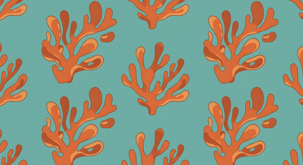 Ocean Coral Pattern: A repeating pattern of vibrant orange coral against a turquoise backdrop, capturing the beauty of underwater ecosystems and nature's artistry.